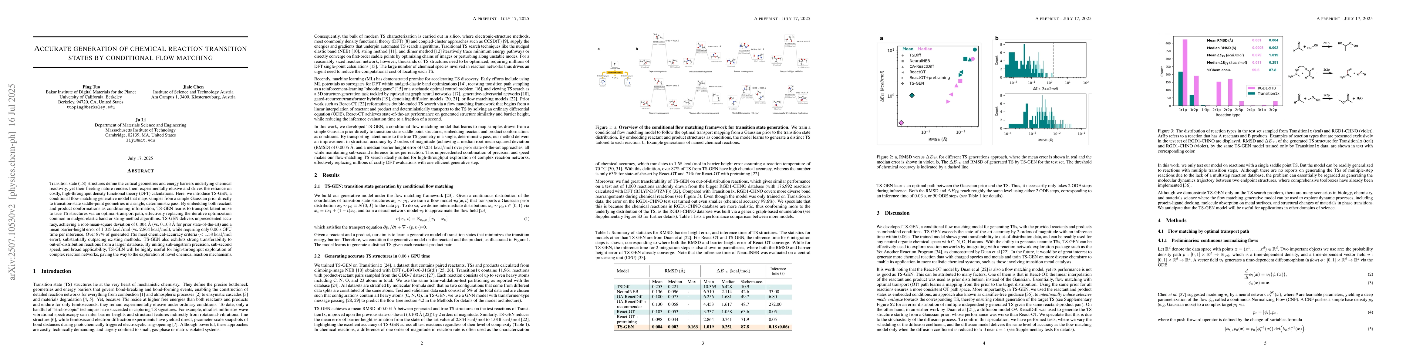 Thumbnail for Accurate generation of chemical reaction transition states by
  conditional flow matching
