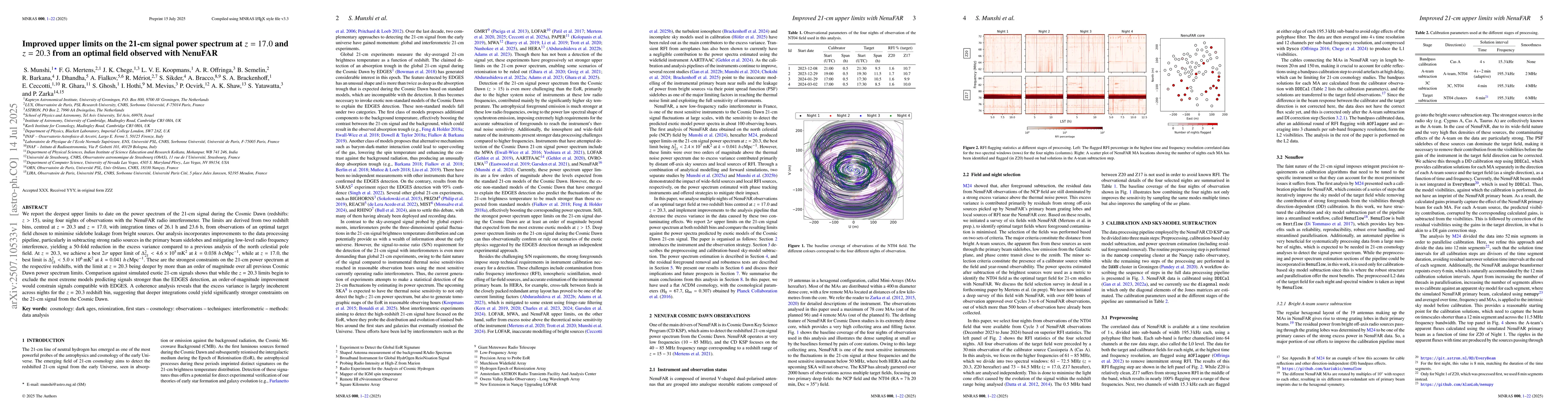 Thumbnail for Improved upper limits on the 21-cm signal power spectrum at $z=17.0$ and
  $z=20.3$ from an optimal field observed with NenuFAR