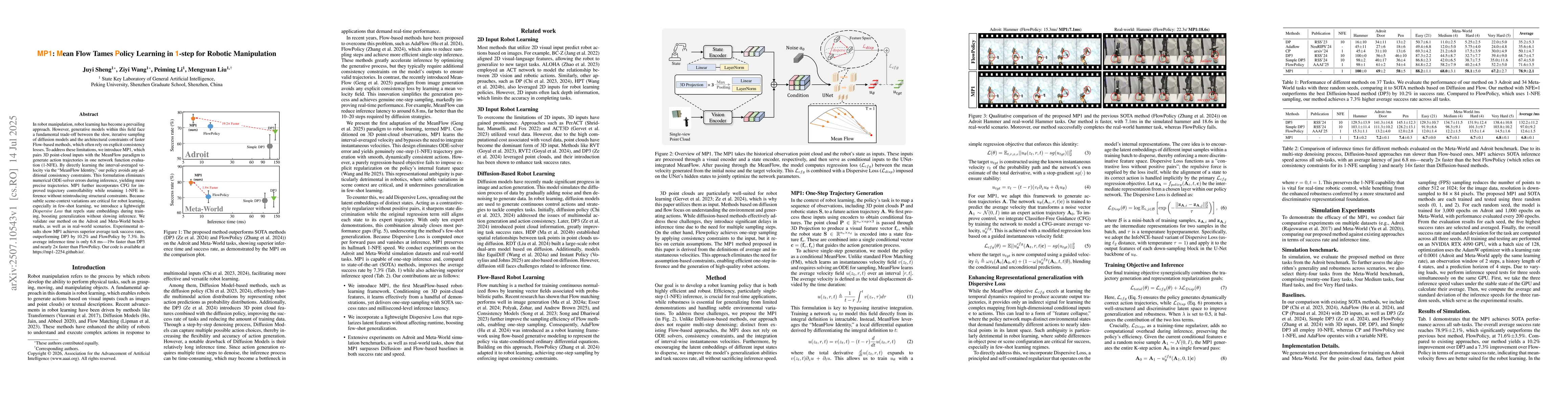 Thumbnail for MP1: Mean Flow Tames Policy Learning in 1-step for Robotic Manipulation