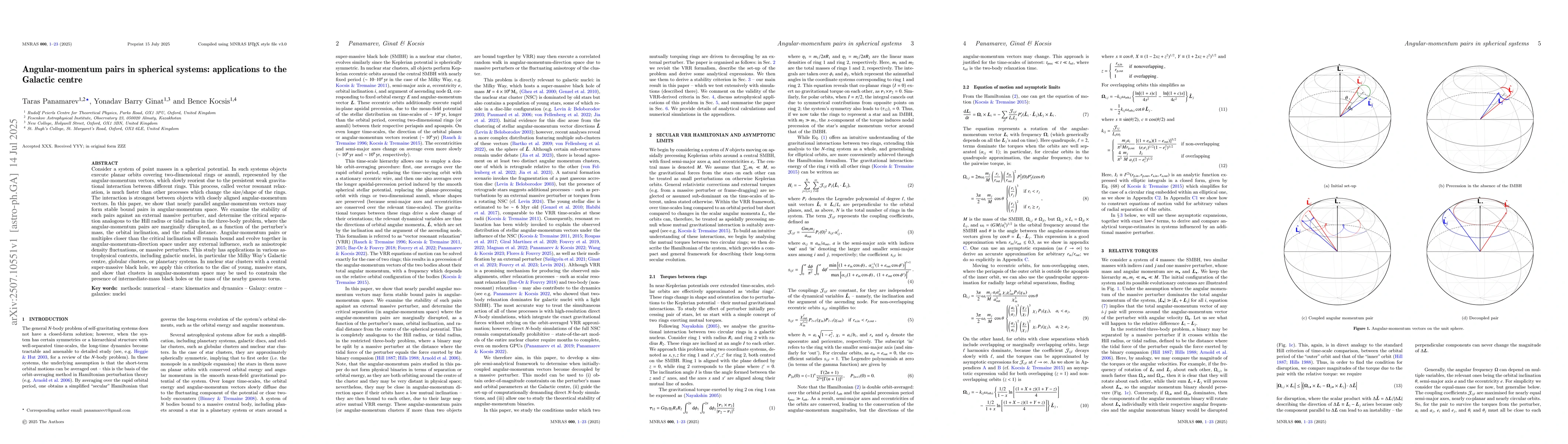 Thumbnail for Angular-momentum pairs in spherical systems: applications to the
  Galactic centre