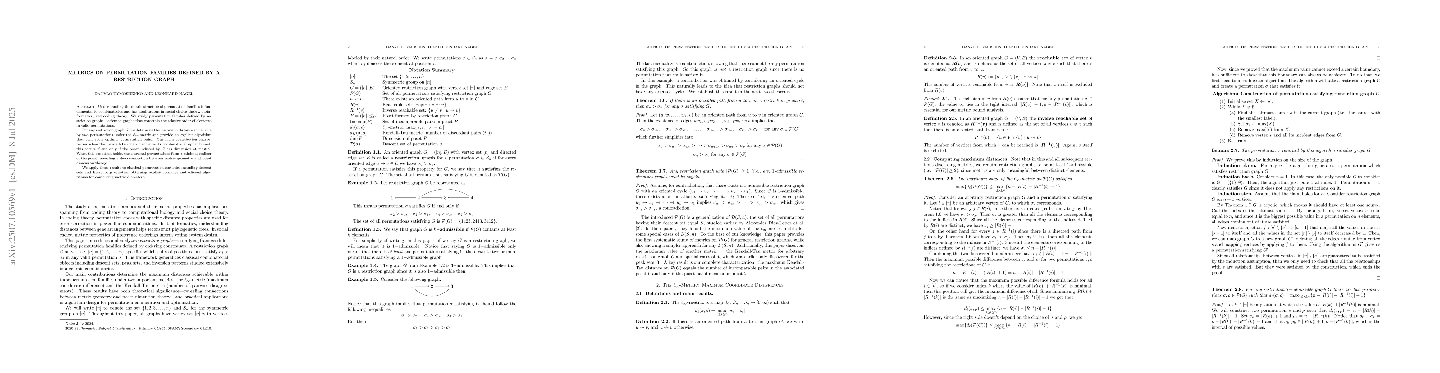 Thumbnail for Metrics on Permutation Families Defined by a Restriction Graph