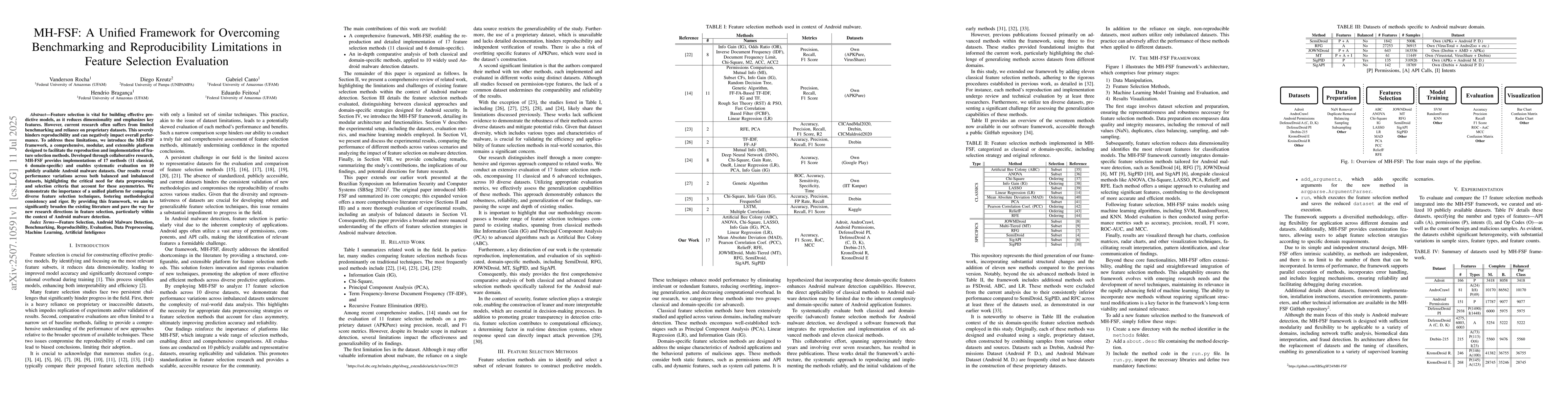 Thumbnail for MH-FSF: A Unified Framework for Overcoming Benchmarking and
  Reproducibility Limitations in Feature Selection Evaluation