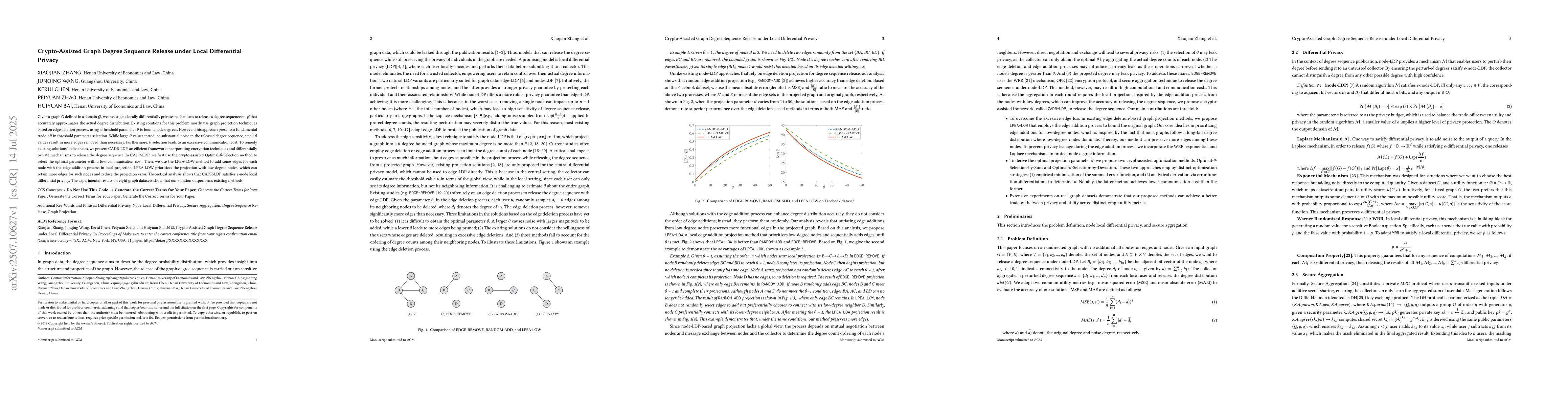 Thumbnail for Crypto-Assisted Graph Degree Sequence Release under Local Differential
  Privacy