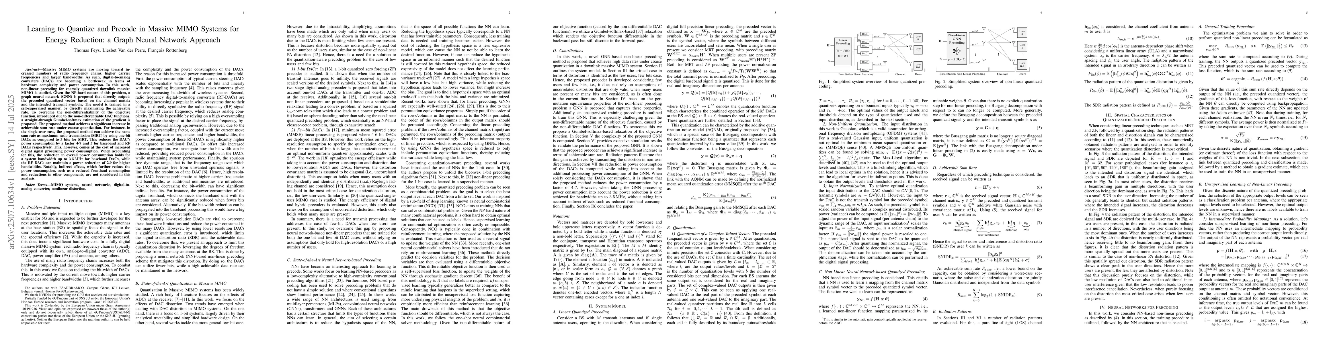 Thumbnail for Learning to Quantize and Precode in Massive MIMO Systems for Energy
  Reduction: a Graph Neural Network Approach