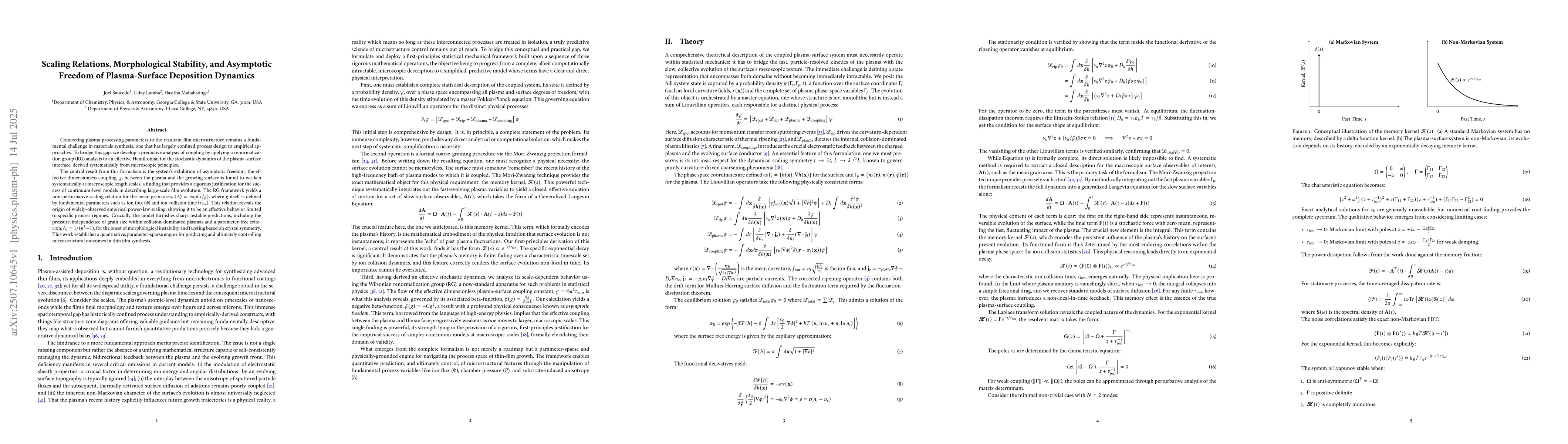 Thumbnail for Scaling Relations, Morphological Stability, and Asymptotic Freedom of
  Plasma-Surface Deposition Dynamics