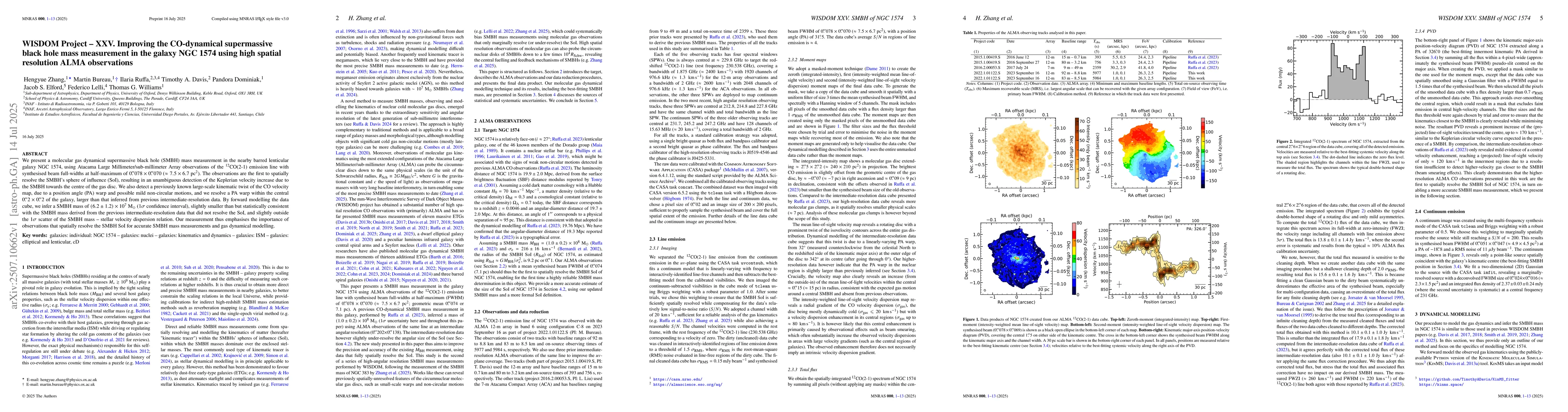 Thumbnail for WISDOM Project -- XXV. Improving the CO-dynamical supermassive black
  hole mass measurement in the galaxy NGC 1574 using high spatial resolution
  ALMA observations