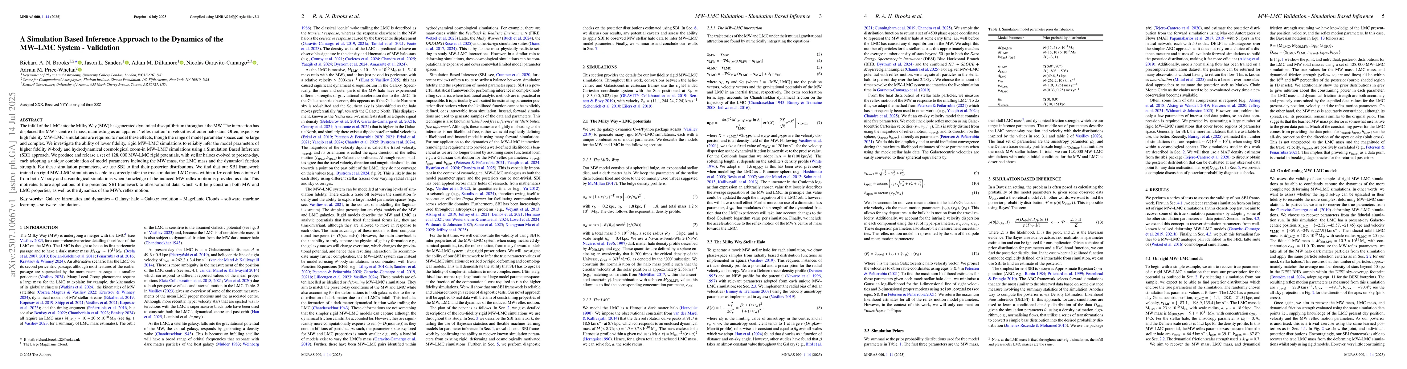 Thumbnail for A Simulation Based Inference Approach to the Dynamics of the MW-LMC
  System -- Validation