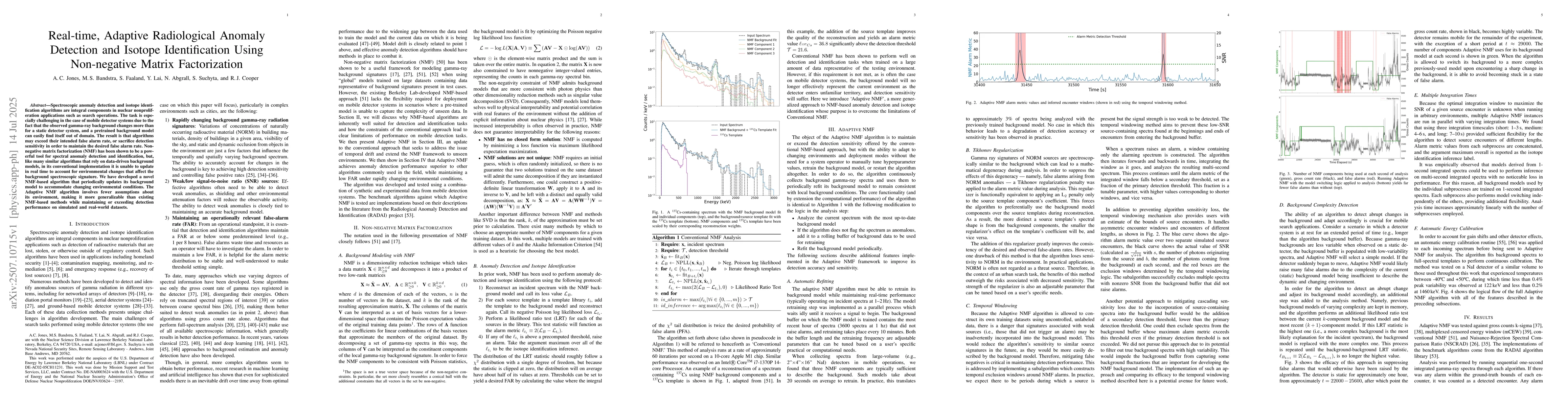 Thumbnail for Real-time, Adaptive Radiological Anomaly Detection and Isotope
  Identification Using Non-negative Matrix Factorization