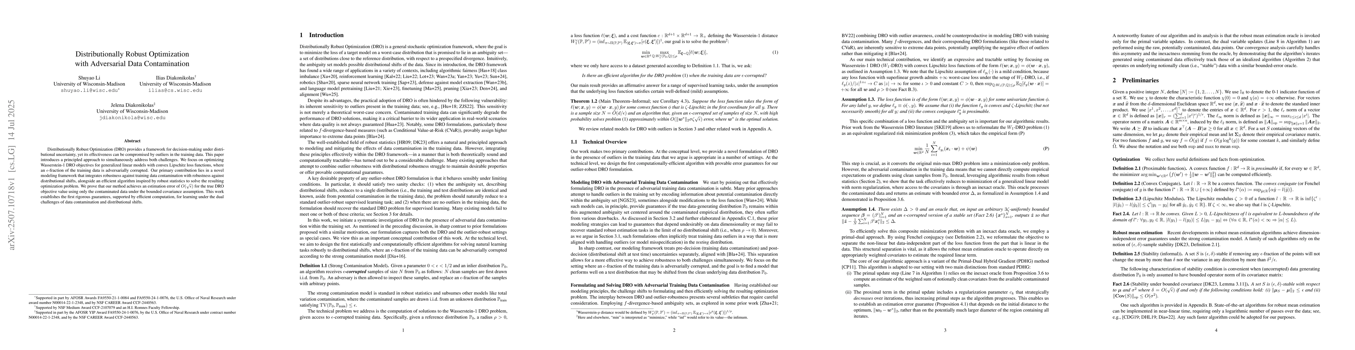 Thumbnail for Distributionally Robust Optimization with Adversarial Data Contamination