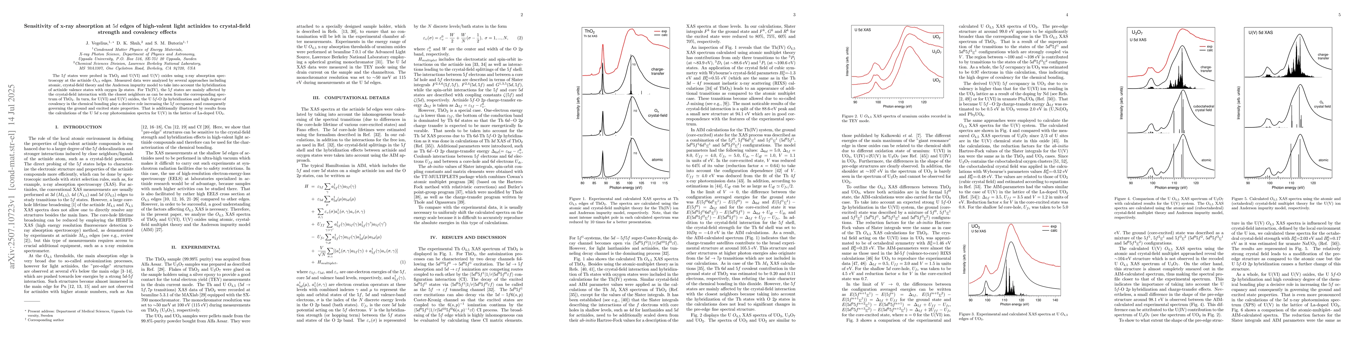 Thumbnail for Sensitivity of x-ray absorption at $5d$ edges of high-valent light
  actinides to crystal-field strength and covalency effects