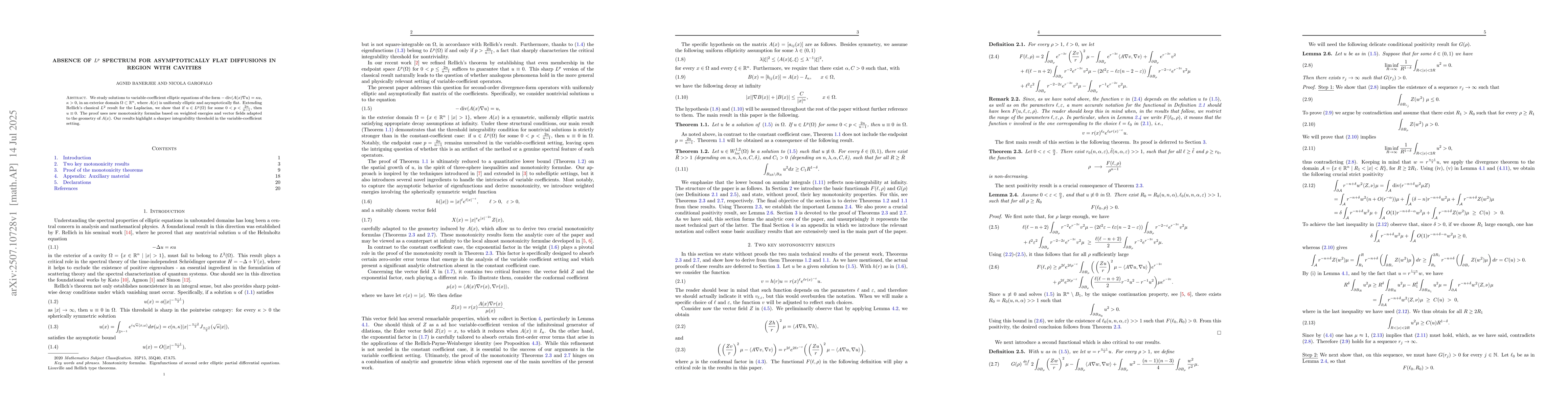 Thumbnail for Absence of $L^p$ spectrum for asymptotically flat diffusions in region
  with cavities