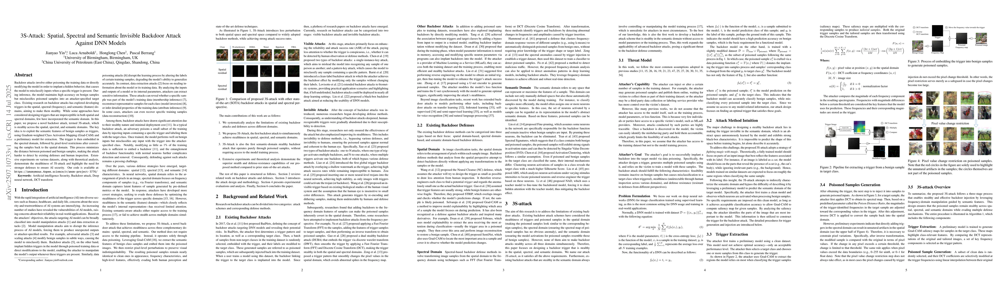 Thumbnail for 3S-Attack: Spatial, Spectral and Semantic Invisible Backdoor Attack
  Against DNN Models