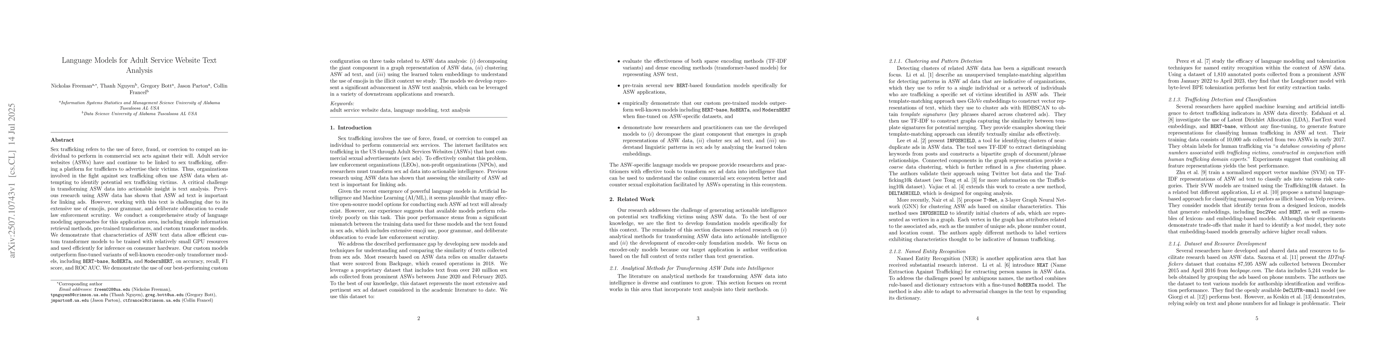 Thumbnail for Language Models for Adult Service Website Text Analysis