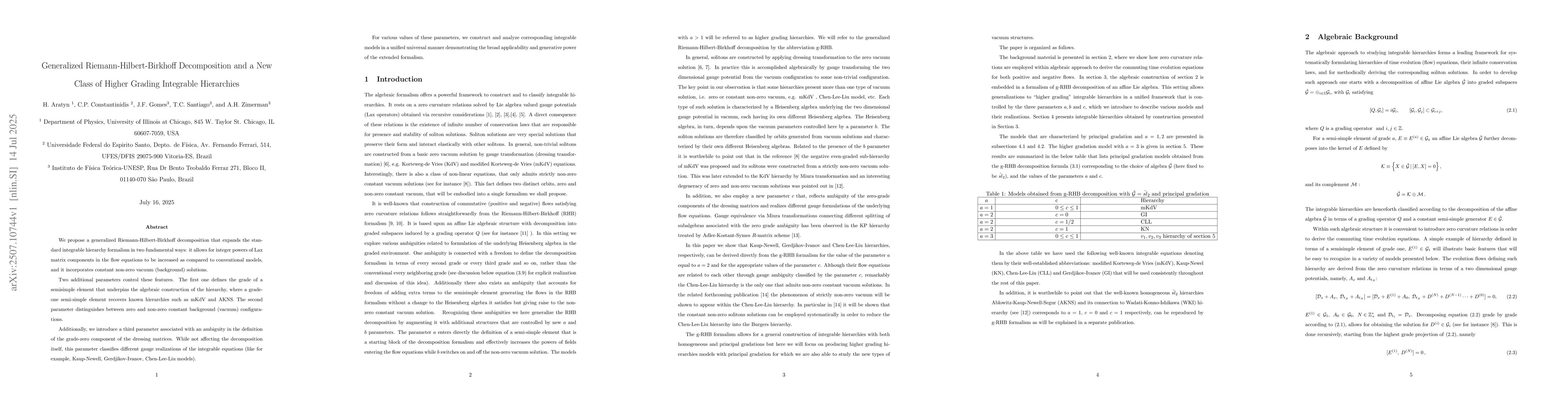 Thumbnail for Generalized Riemann-Hilbert-Birkhoff Decomposition and a New Class of
  Higher Grading Integrable Hierarchies