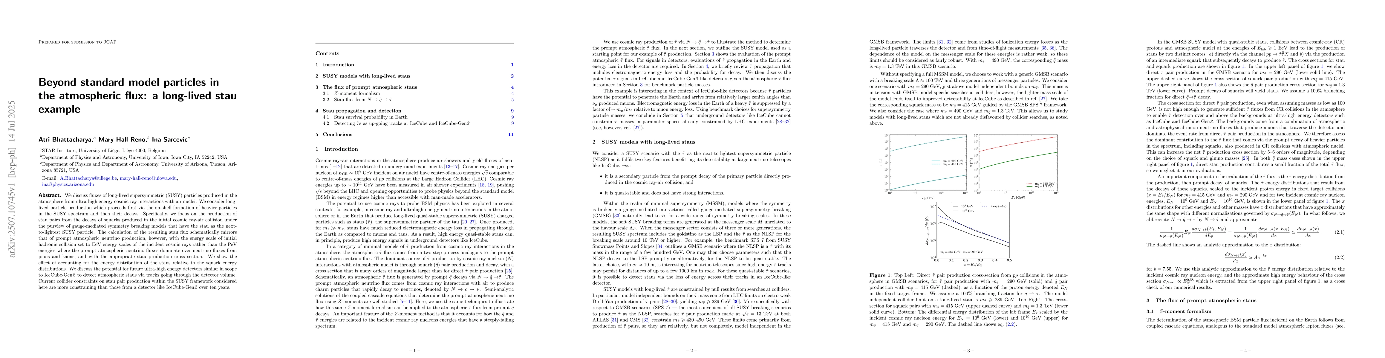 Thumbnail for Beyond standard model particles in the atmospheric flux: a long-lived
  stau example
