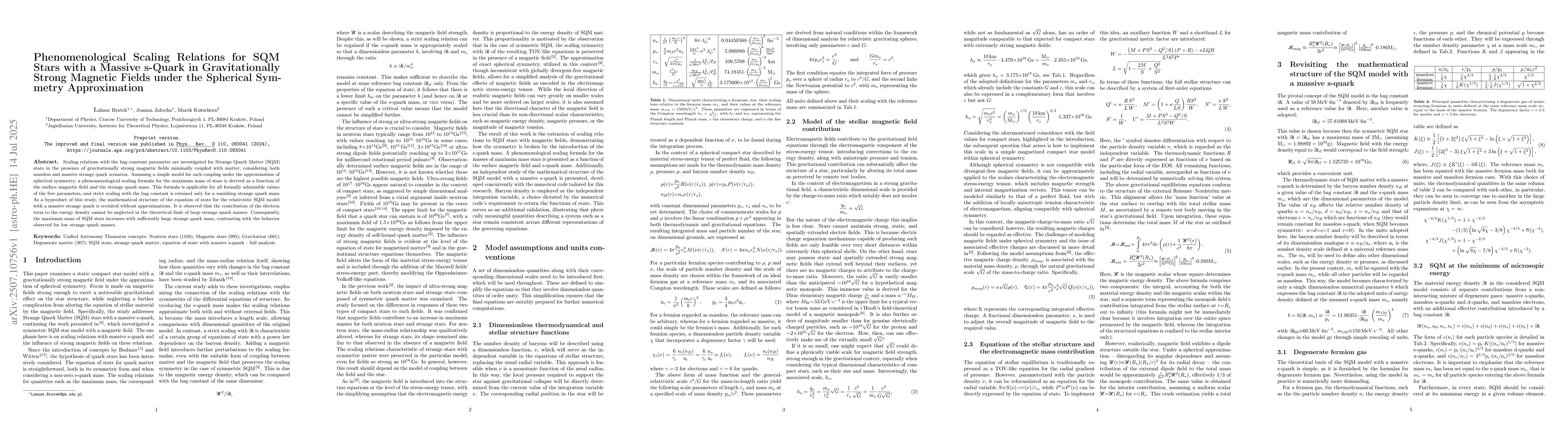 Thumbnail for Phenomenological Scaling Relations for SQM Stars with a Massive s-Quark
  in Gravitationally Strong Magnetic Fields under the Spherical Symmetry
  Approximation