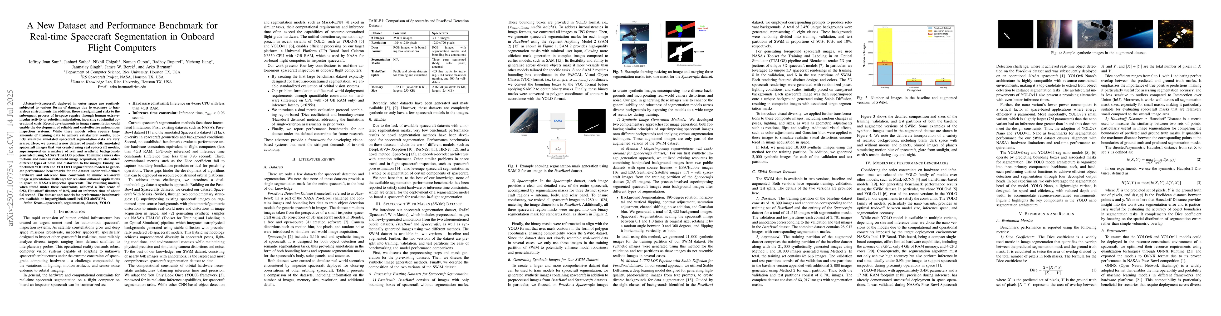 Thumbnail for A New Dataset and Performance Benchmark for Real-time Spacecraft
  Segmentation in Onboard Flight Computers
