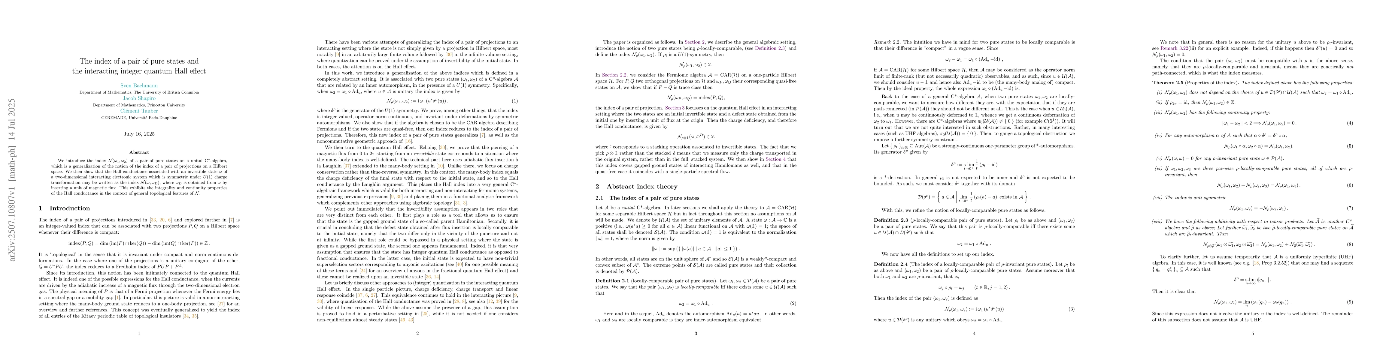 Thumbnail for The index of a pair of pure states and the interacting integer quantum
  Hall effect