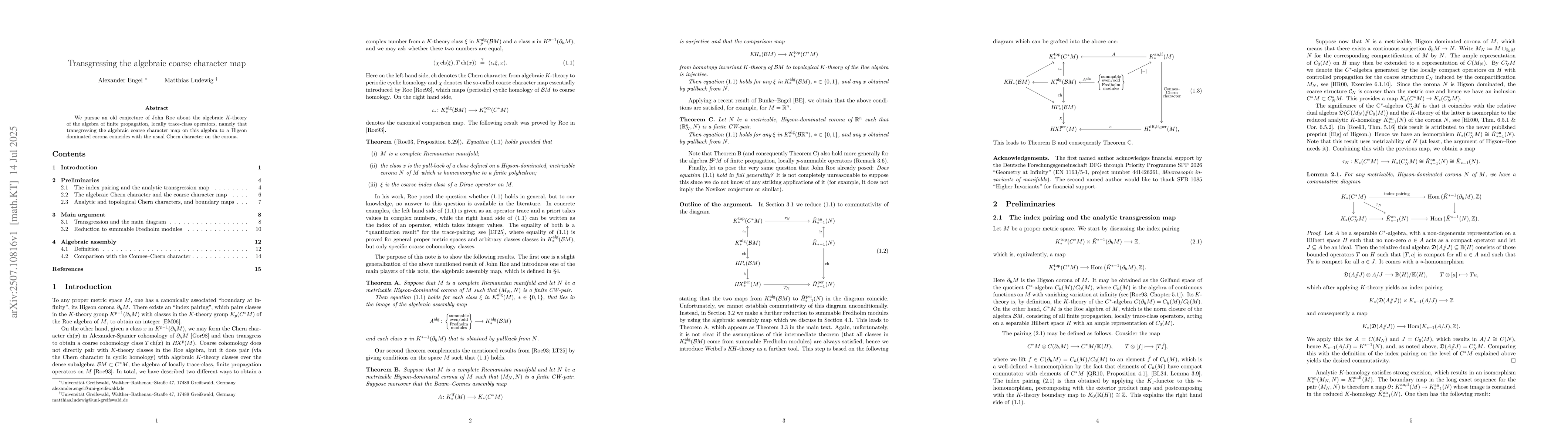 Thumbnail for Transgressing the algebraic coarse character map