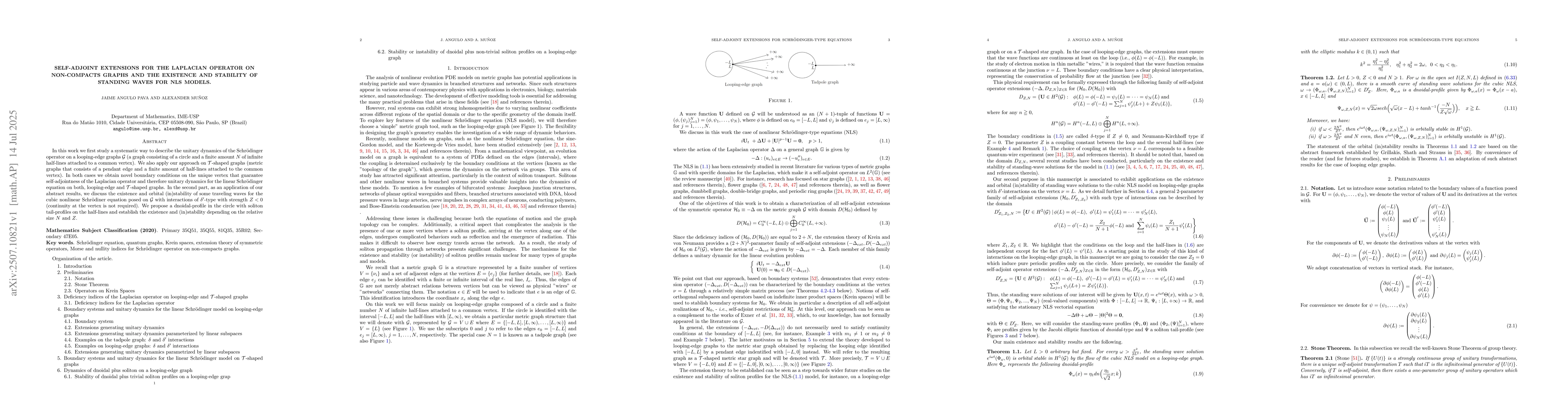 Thumbnail for Self-adjoint extensions for the Laplacian operator on non-compacts
  graphs and the existence and stability of standing waves for NLS models