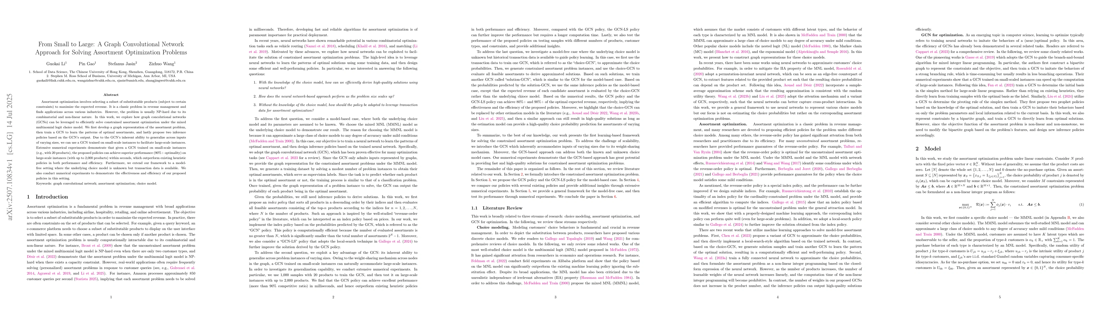 Thumbnail for From Small to Large: A Graph Convolutional Network Approach for Solving
  Assortment Optimization Problems