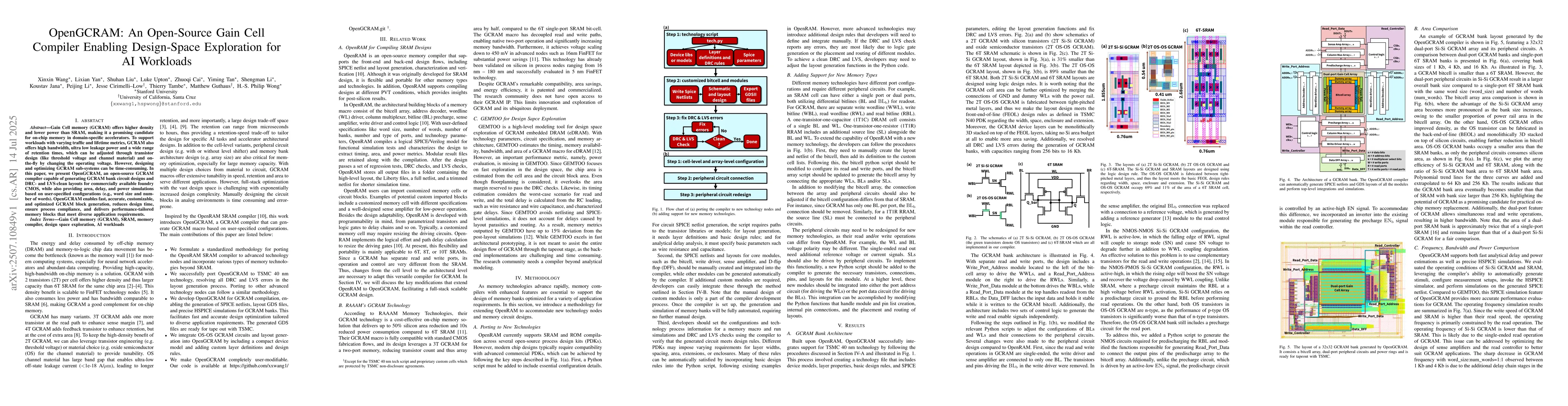 Thumbnail for OpenGCRAM: An Open-Source Gain Cell Compiler Enabling Design-Space
  Exploration for AI Workloads