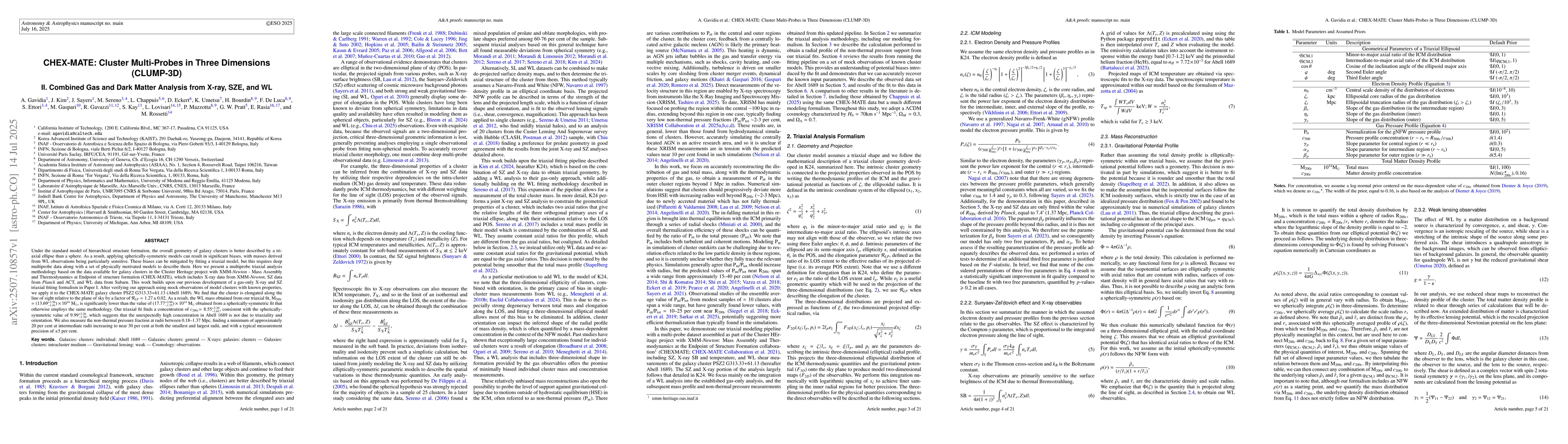 Thumbnail for CHEX-MATE: Cluster Multi-Probes in Three Dimensions (CLUMP-3D) II.
  Combined Gas and Dark Matter Analysis from X-ray, SZE, and WL