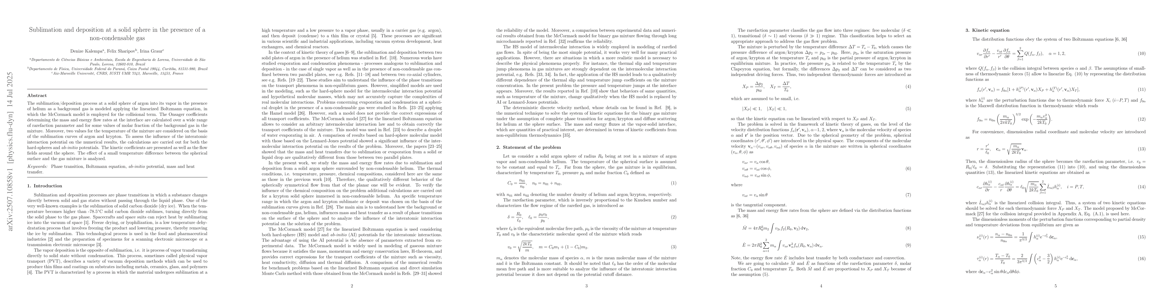 Thumbnail for Sublimation and deposition at a solid sphere in the presence of a
  non-condensable gas