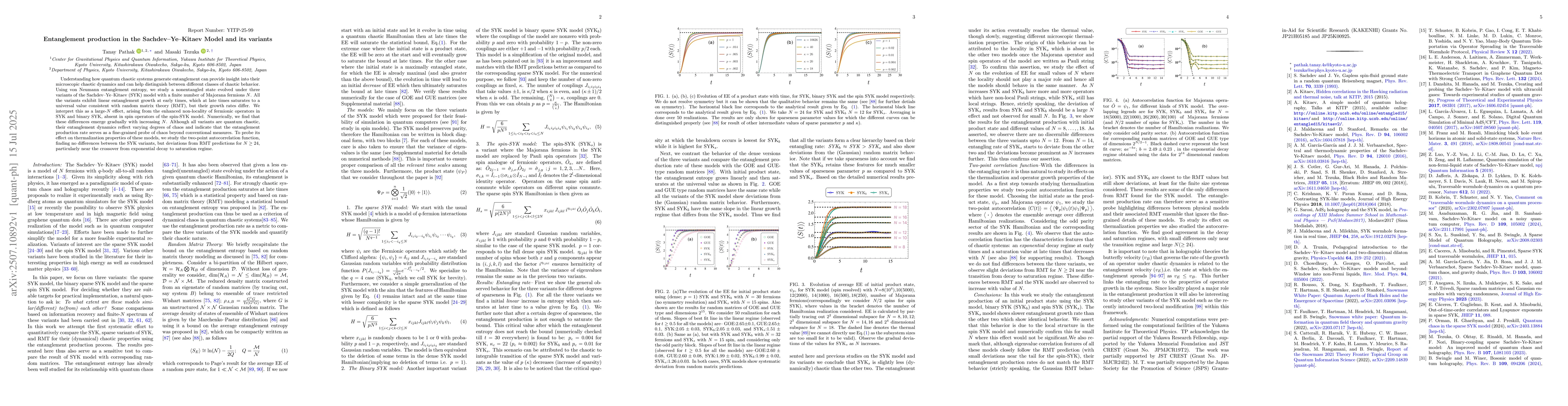 Thumbnail for Entanglement production in the Sachdev-Ye-Kitaev Model and its variants