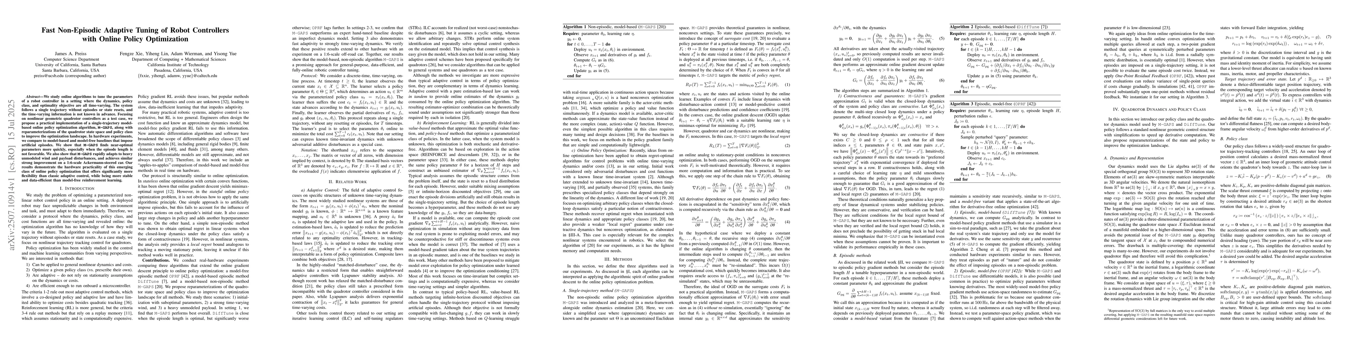Thumbnail for Fast Non-Episodic Adaptive Tuning of Robot Controllers with Online
  Policy Optimization