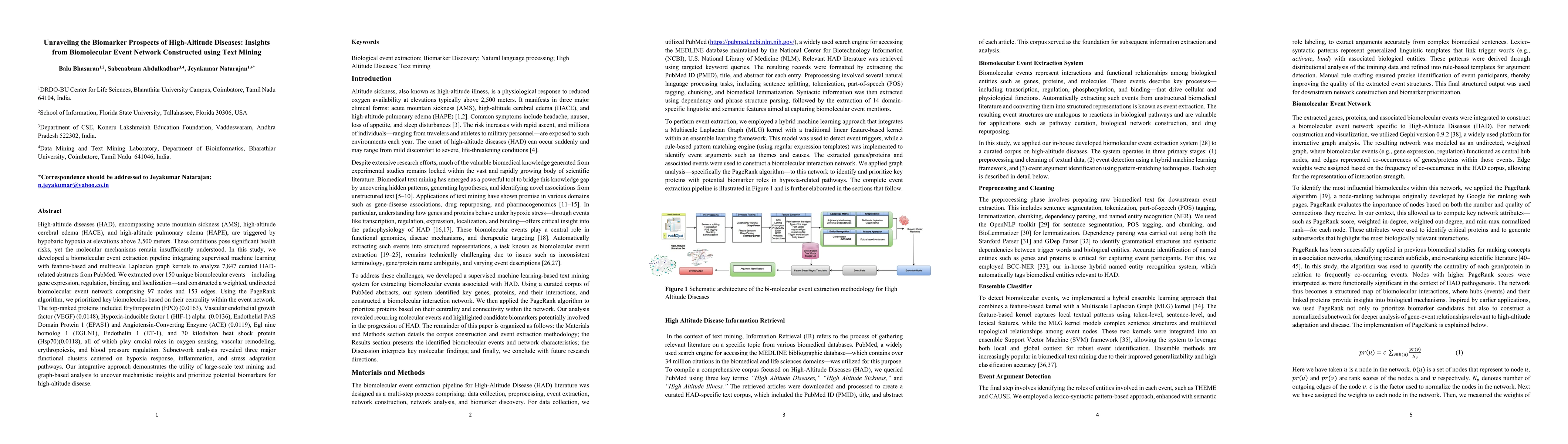 Thumbnail for Unraveling the Biomarker Prospects of High-Altitude Diseases: Insights
  from Biomolecular Event Network Constructed using Text Mining