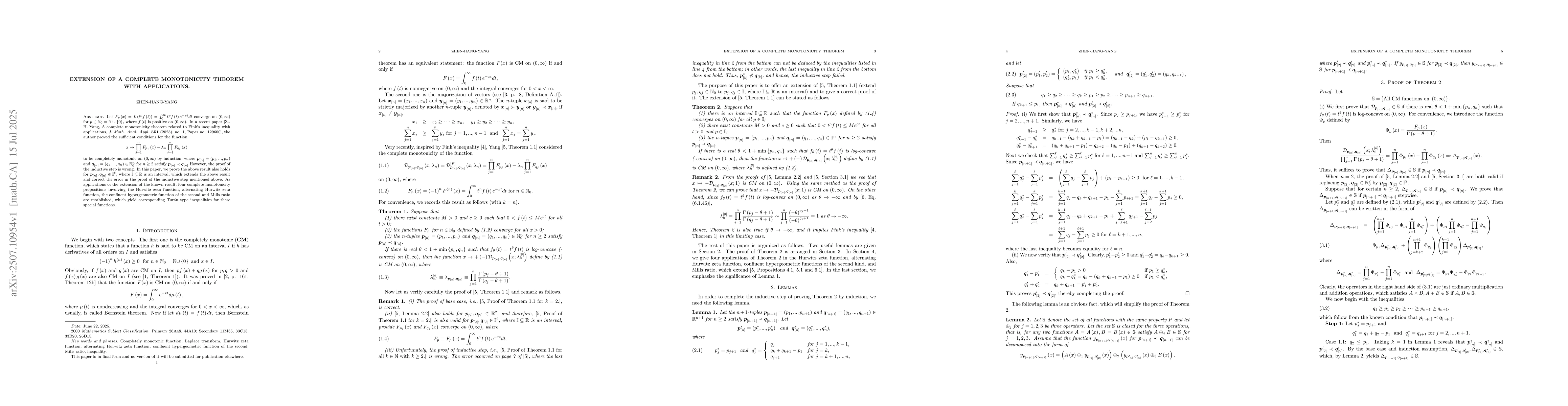 Thumbnail for Extension of a complete monotonicity theorem with applications