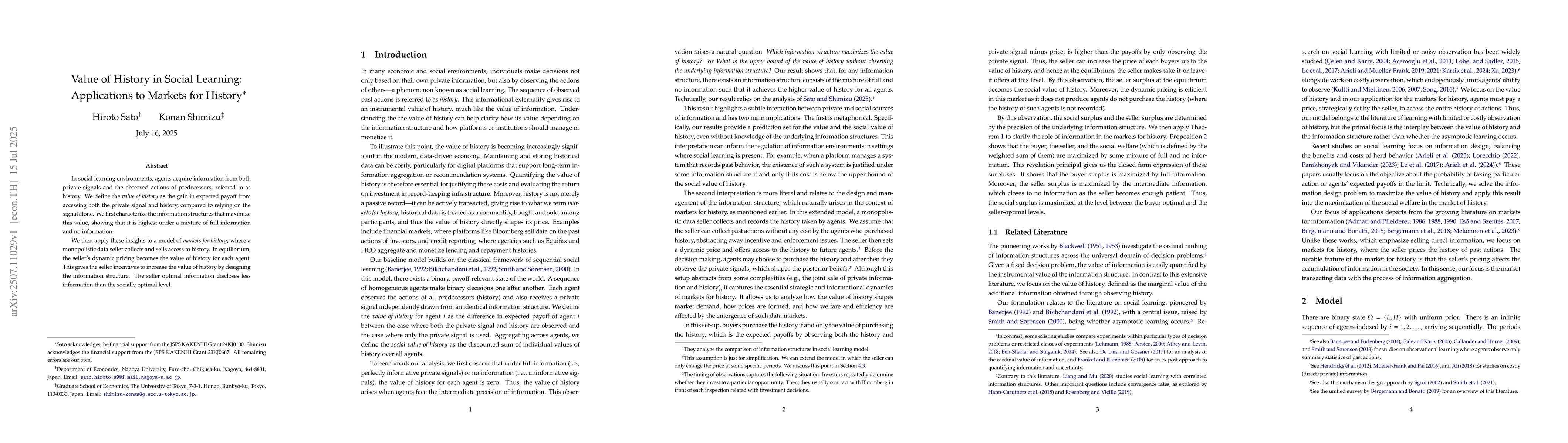 Thumbnail for Value of History in Social Learning: Applications to Markets for History