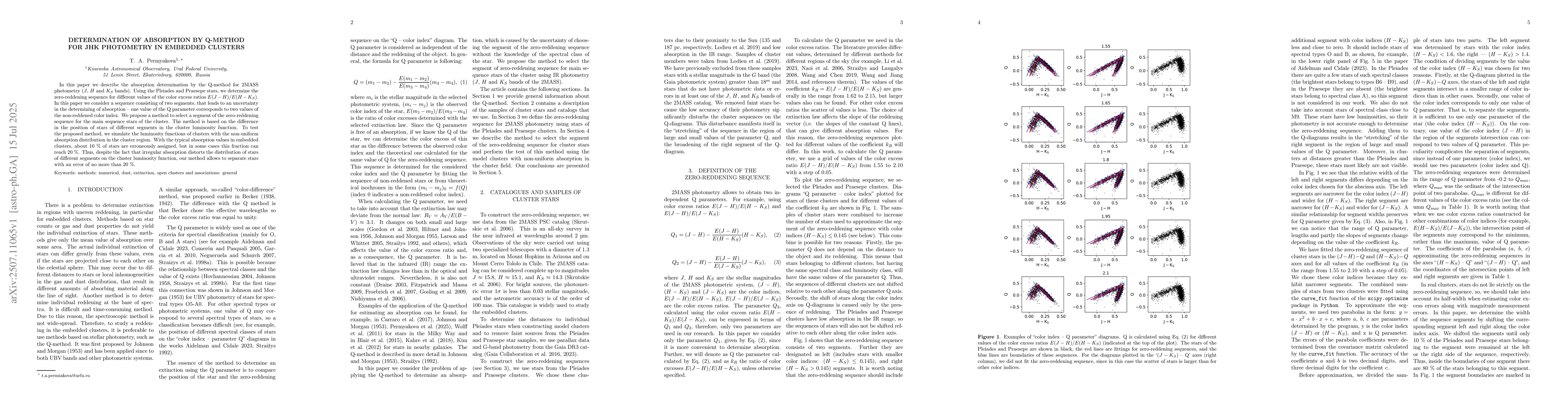 Thumbnail for Determination of absorption by Q-method for JHK photometry in embedded
  clusters