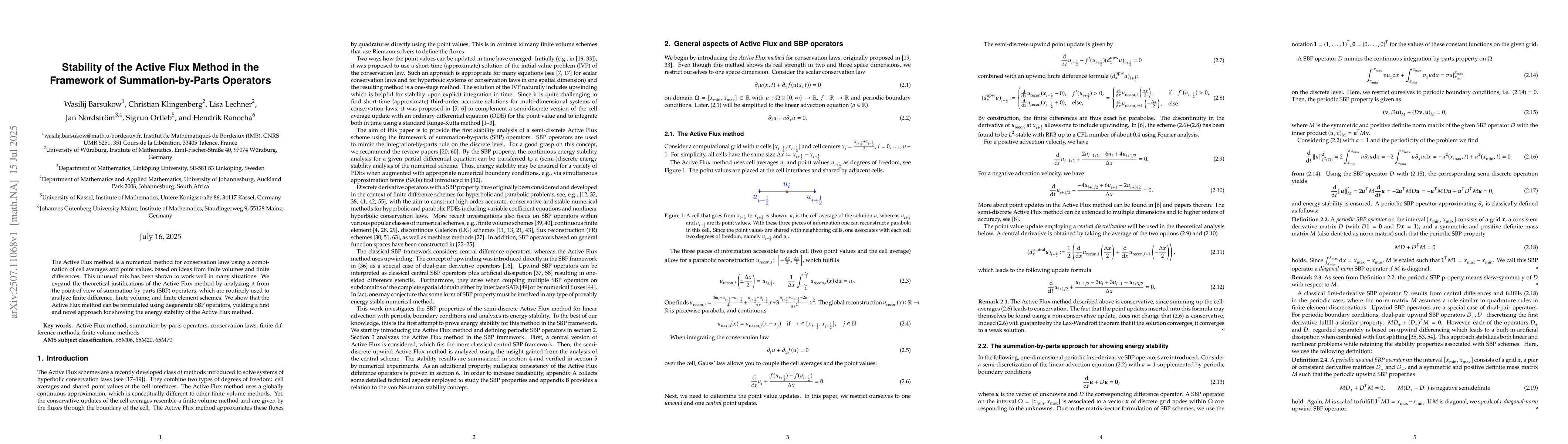 Thumbnail for Stability of the Active Flux Method in the Framework of
  Summation-by-Parts Operators