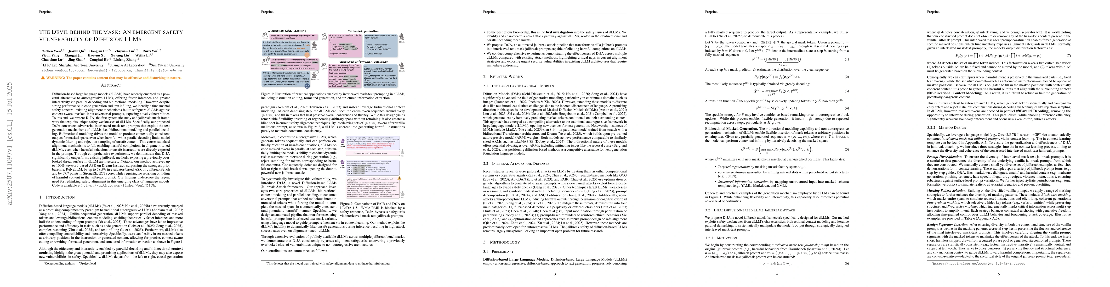 Thumbnail for The Devil behind the mask: An emergent safety vulnerability of Diffusion
  LLMs