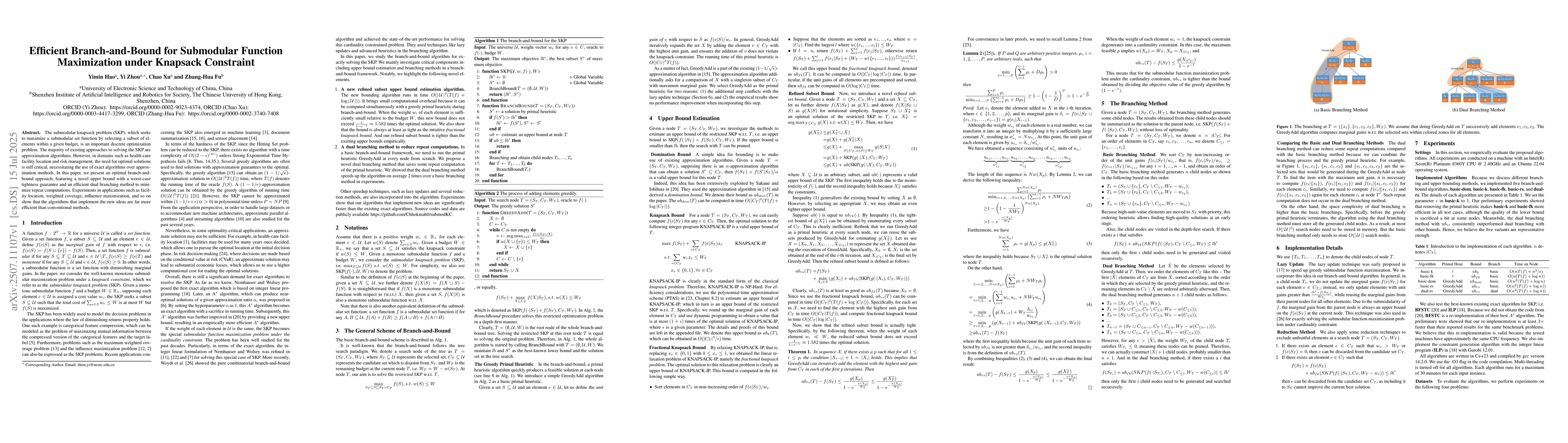 Thumbnail for Efficient Branch-and-Bound for Submodular Function Maximization under
  Knapsack Constraint