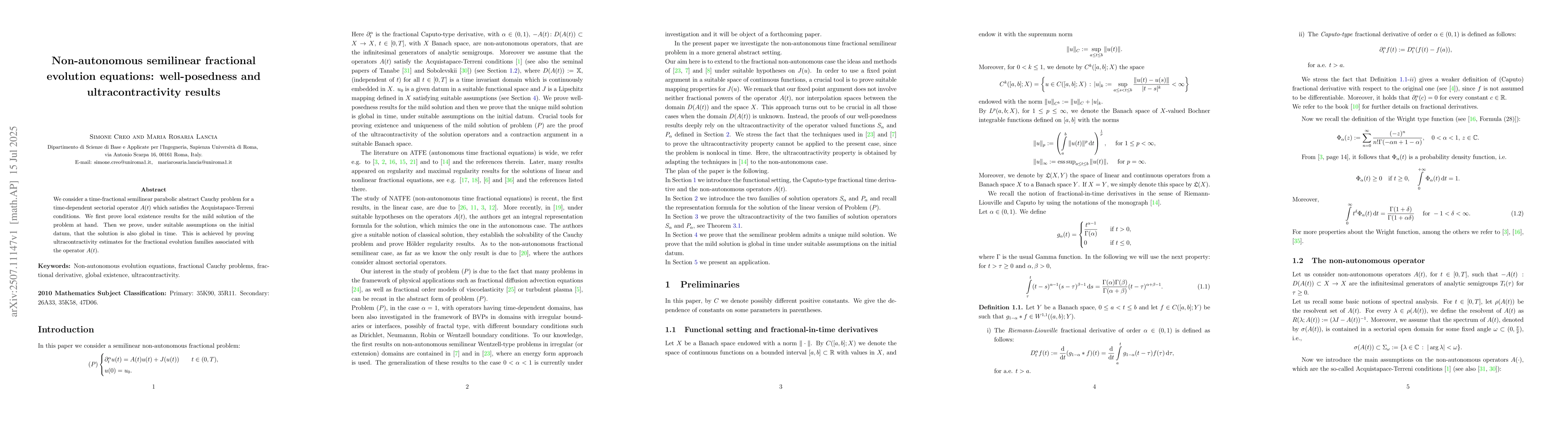 Thumbnail for Non-autonomous semilinear fractional evolution equations: well-posedness
  and ultracontractivity results
