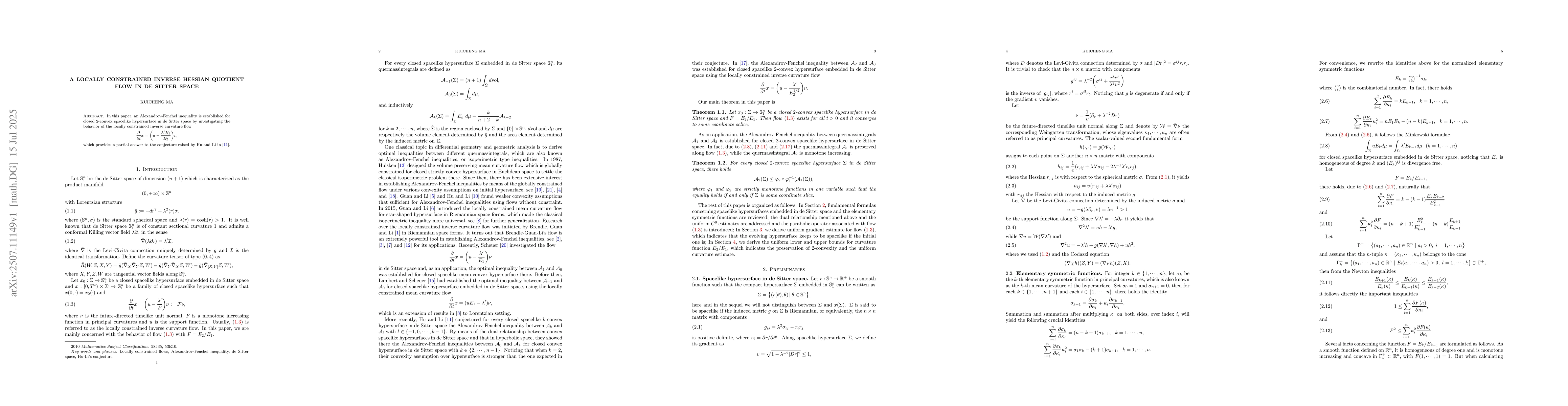 Thumbnail for A locally constrained inverse Hessian quotient flow in de Sitter space