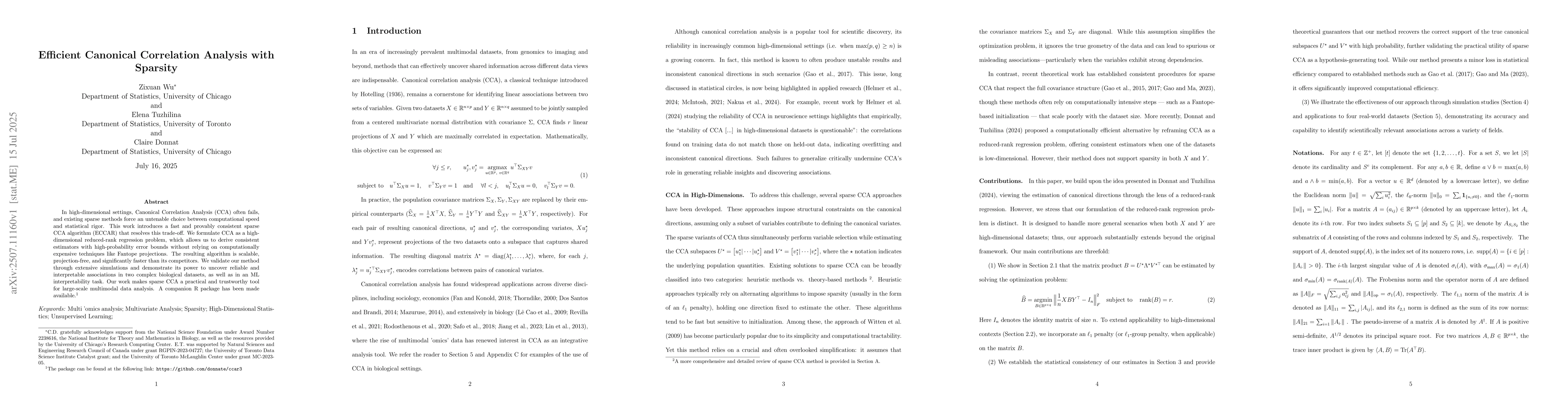 Thumbnail for Efficient Canonical Correlation Analysis with Sparsity