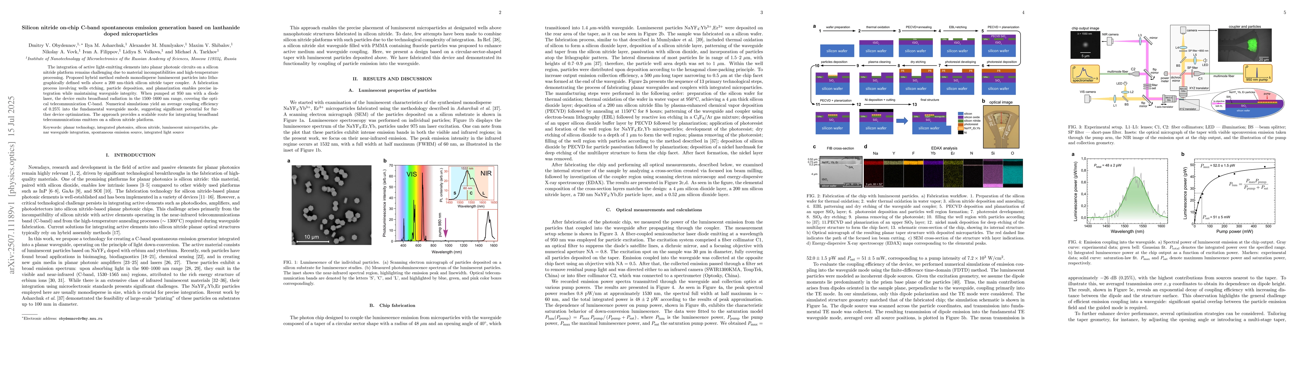 Thumbnail for Silicon nitride on-chip C-band spontaneous emission generation based on
  lanthanide doped microparticles