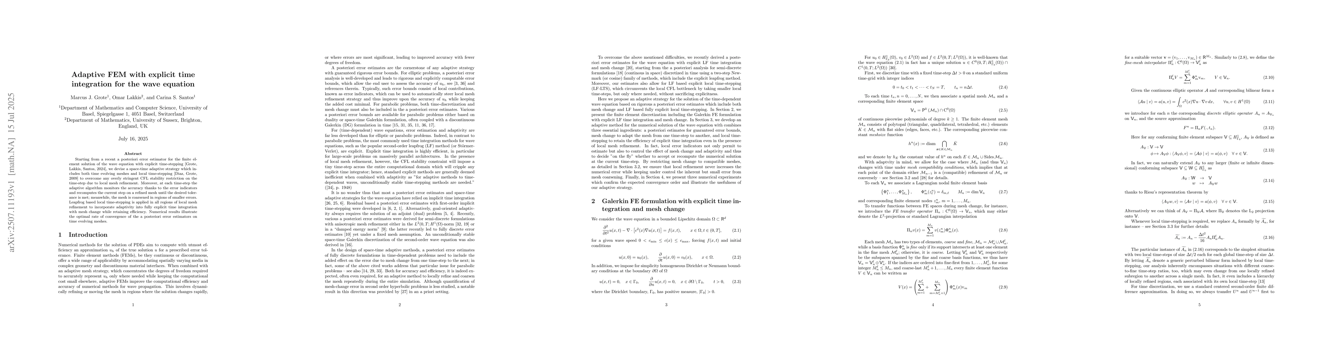 Thumbnail for Adaptive FEM with explicit time integration for the wave equation