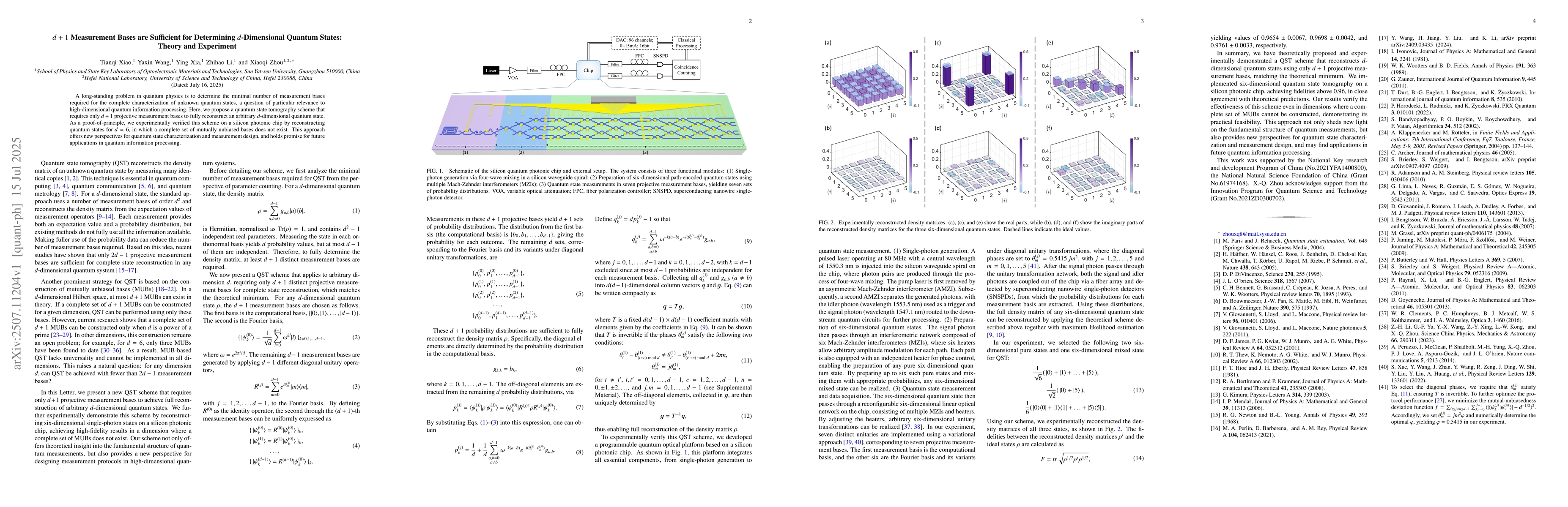 Thumbnail for $d+1$ Measurement Bases are Sufficient for Determining $d$-Dimensional
  Quantum States: Theory and Experiment