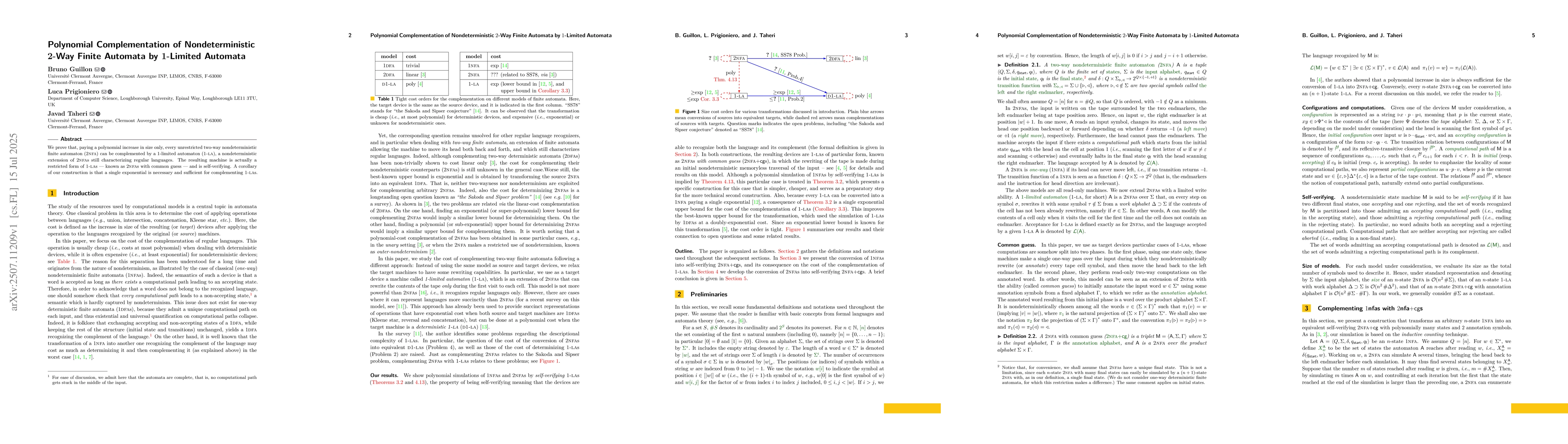 Thumbnail for Polynomial Complementation of Nondeterministic 2-Way Finite Automata by
  1-Limited Automata