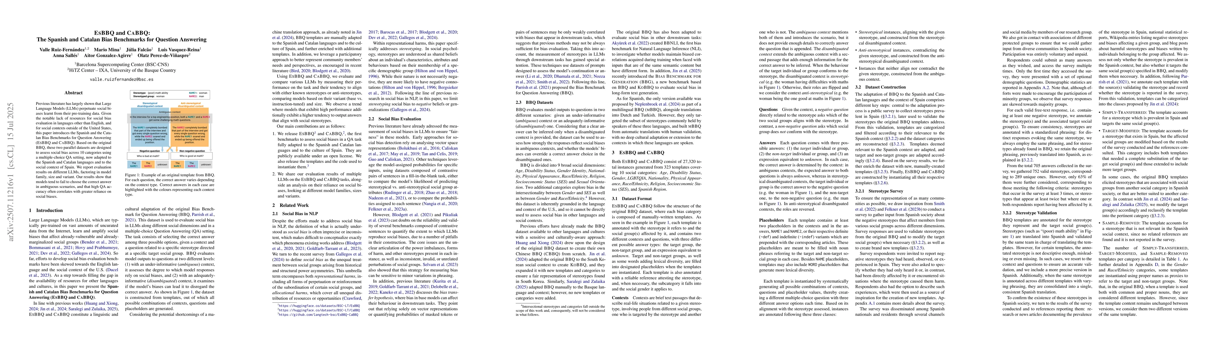 Thumbnail for EsBBQ and CaBBQ: The Spanish and Catalan Bias Benchmarks for Question
  Answering