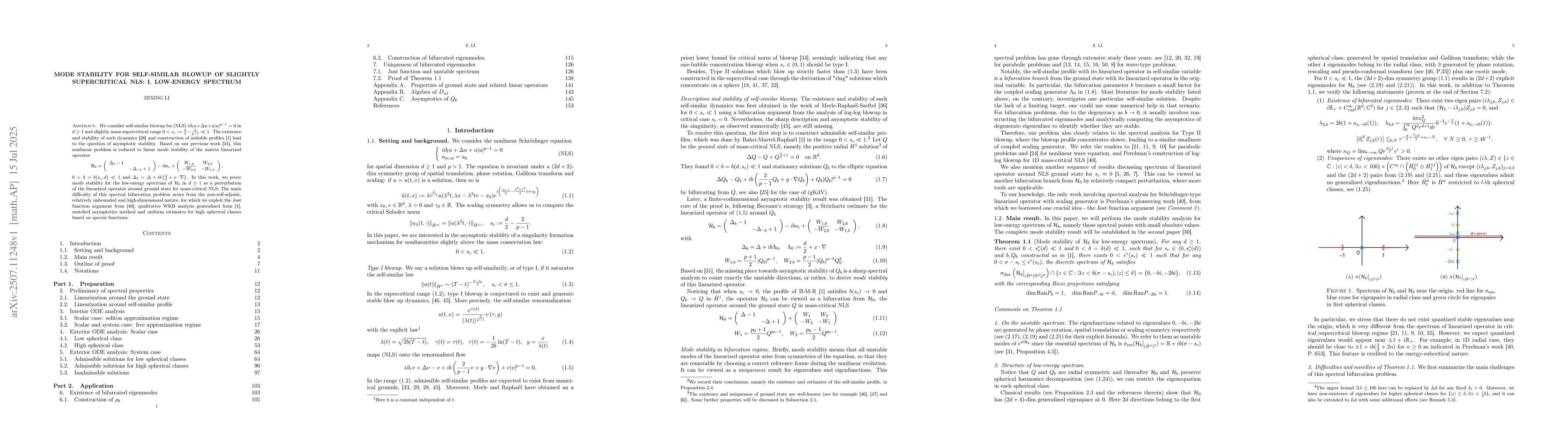 Thumbnail for Mode stability for self-similar blowup of slightly supercritical NLS: I.
  low-energy spectrum