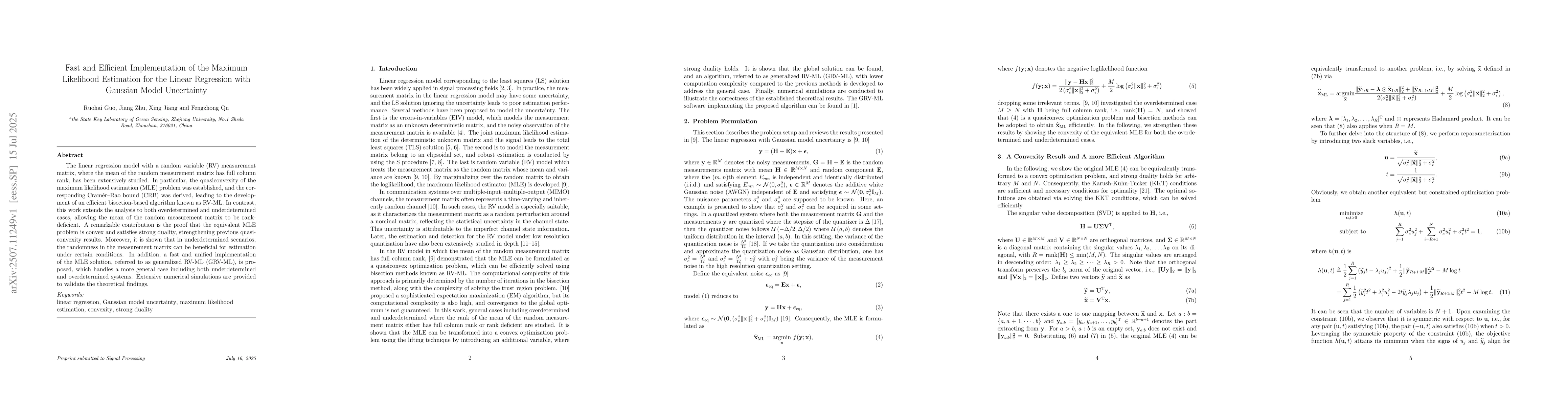 Thumbnail for Fast and Efficient Implementation of the Maximum Likelihood Estimation
  for the Linear Regression with Gaussian Model Uncertainty