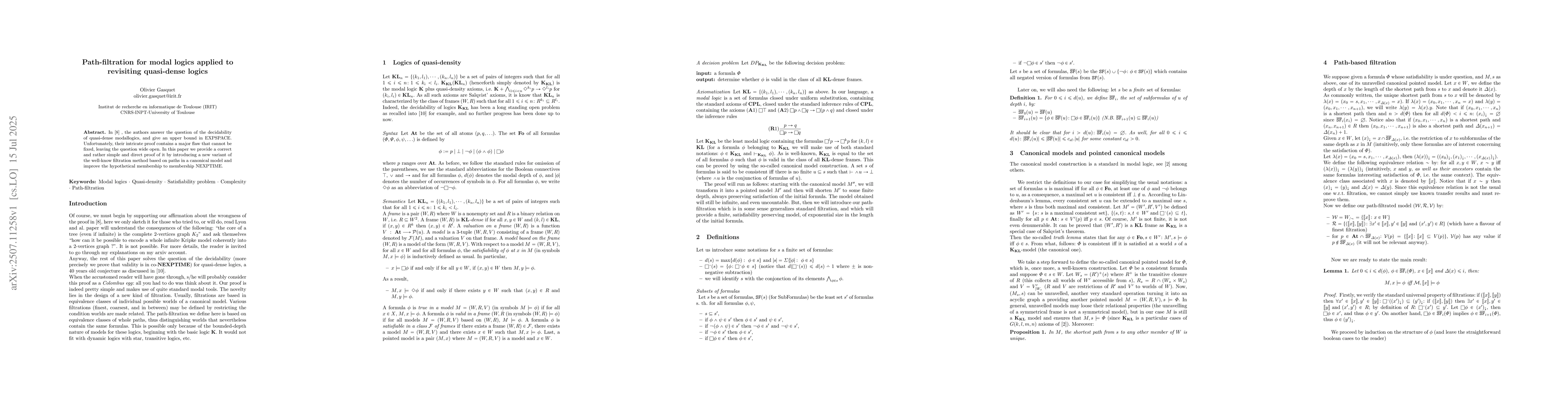 Thumbnail for Path-filtration for modal logics applied to revisiting quasi-dense
  logics