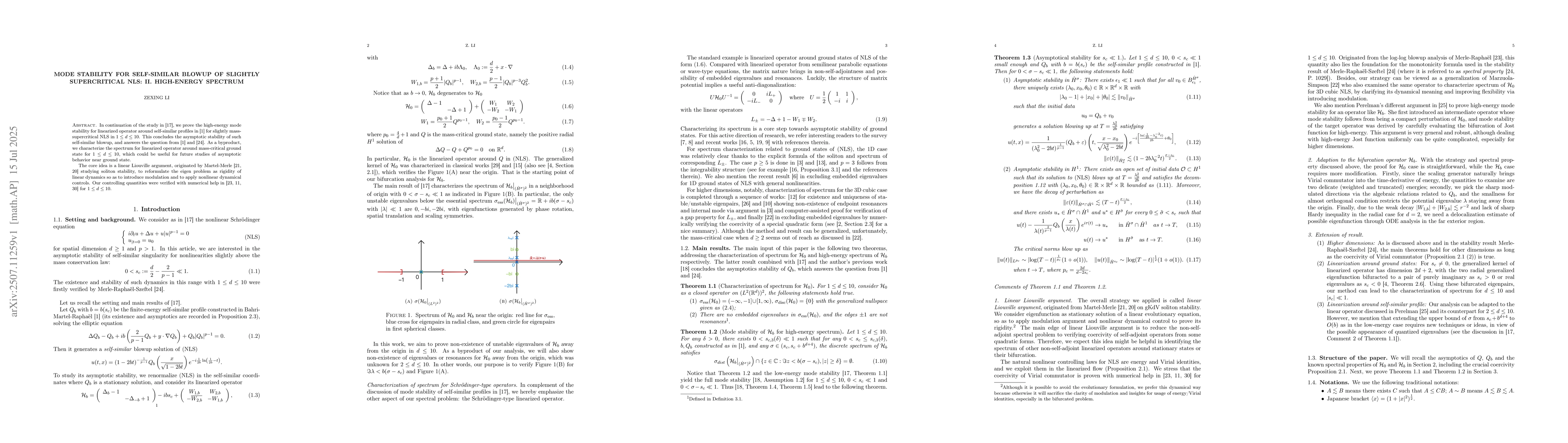 Thumbnail for Mode stability for self-similar blowup of slightly supercritical NLS:
  II. high-energy spectrum