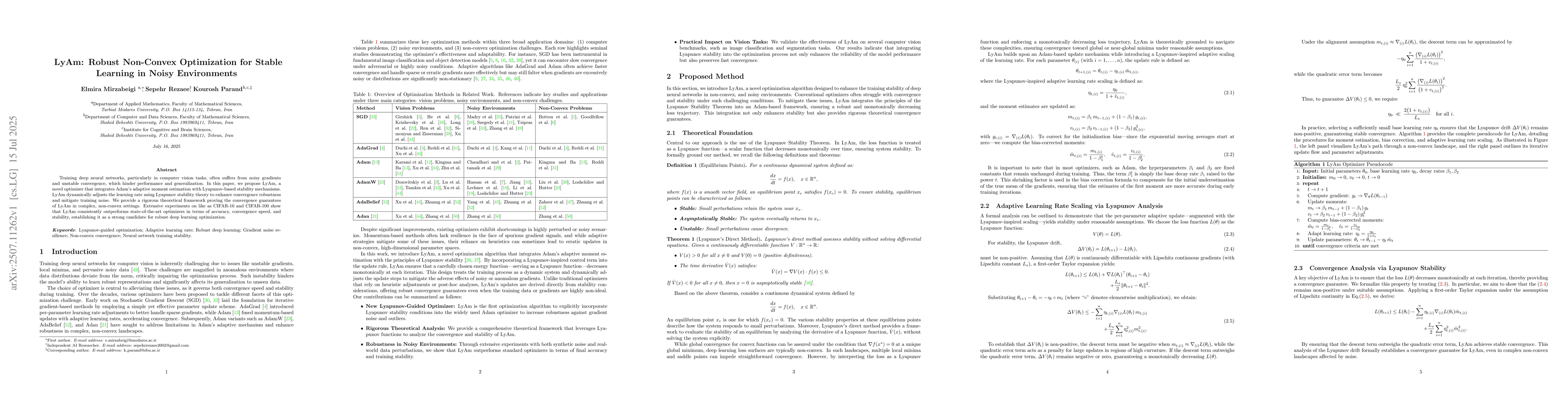 Thumbnail for LyAm: Robust Non-Convex Optimization for Stable Learning in Noisy
  Environments